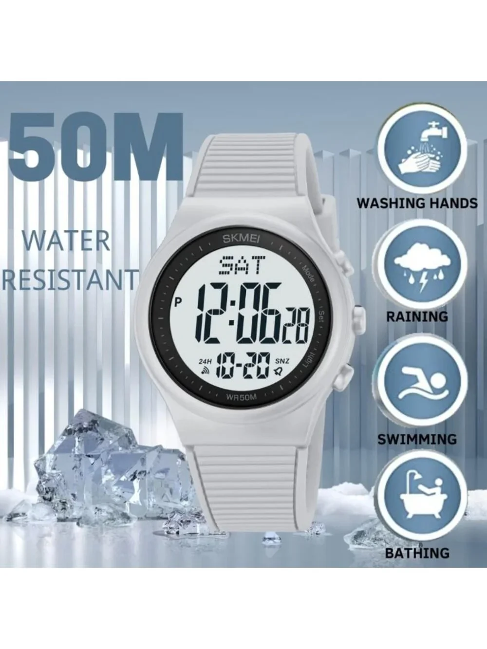 Waterproof Digital Sports Watch for Women & Men - Black Wristwatch with